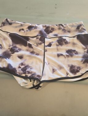 SHEIN White and Dark Brown Tie-Dye Athletic Shorts